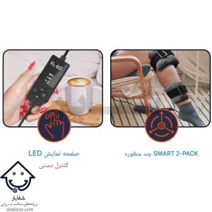 تصویر پد گرمایشی روی پا با صفحه نمایش آن